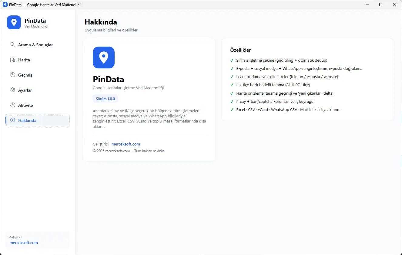 PinData - Google Haritalar İşletme Veri Çekme Botu görsel 7